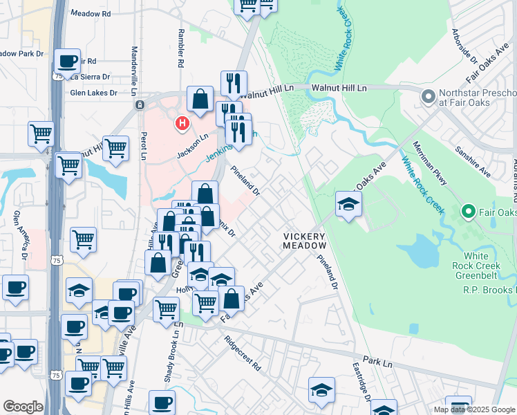 map of restaurants, bars, coffee shops, grocery stores, and more near 7317 Leona Avenue in Dallas