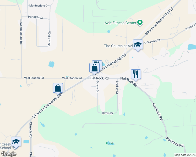 map of restaurants, bars, coffee shops, grocery stores, and more near 1001 Duane Drive in Azle