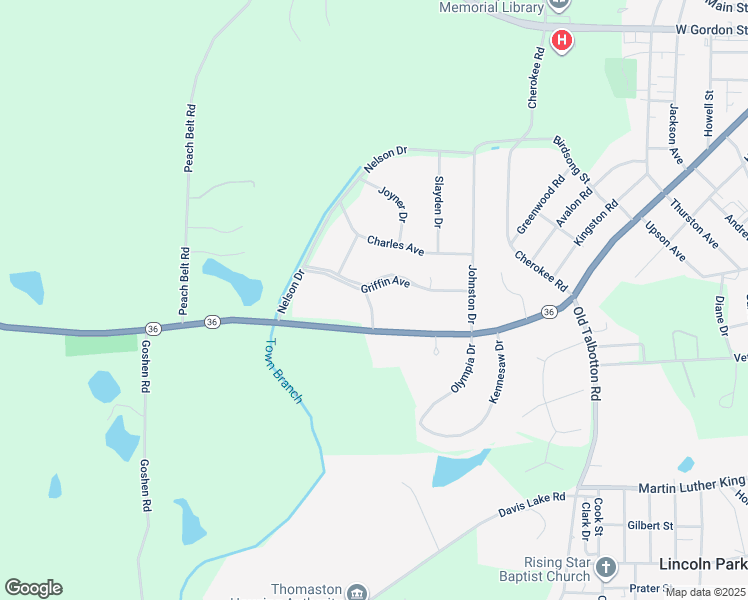 map of restaurants, bars, coffee shops, grocery stores, and more near 123 Griffin Avenue in Thomaston