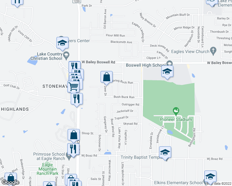 map of restaurants, bars, coffee shops, grocery stores, and more near 8209 White Hart Drive in Fort Worth