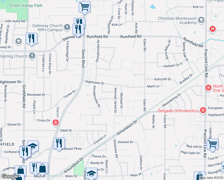 map of restaurants, bars, coffee shops, grocery stores, and more near 8600 Matt Drive in Fort Worth