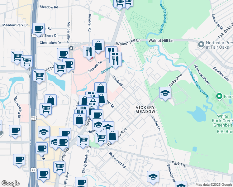 map of restaurants, bars, coffee shops, grocery stores, and more near 5721 Phoenix Drive in Dallas