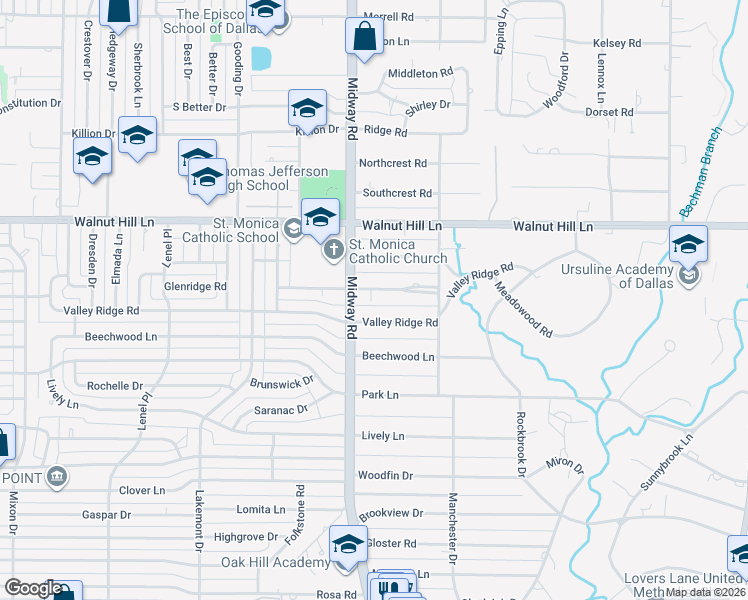 map of restaurants, bars, coffee shops, grocery stores, and more near 4231 Valley Ridge Road in Dallas