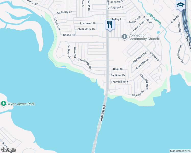 map of restaurants, bars, coffee shops, grocery stores, and more near 3306 Faulkner Drive in Rowlett