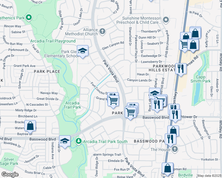 map of restaurants, bars, coffee shops, grocery stores, and more near 5348 Fort Concho Drive in Fort Worth