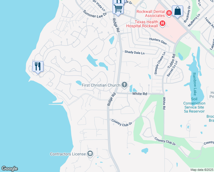 map of restaurants, bars, coffee shops, grocery stores, and more near 5912 Yacht Club Drive in Rockwall