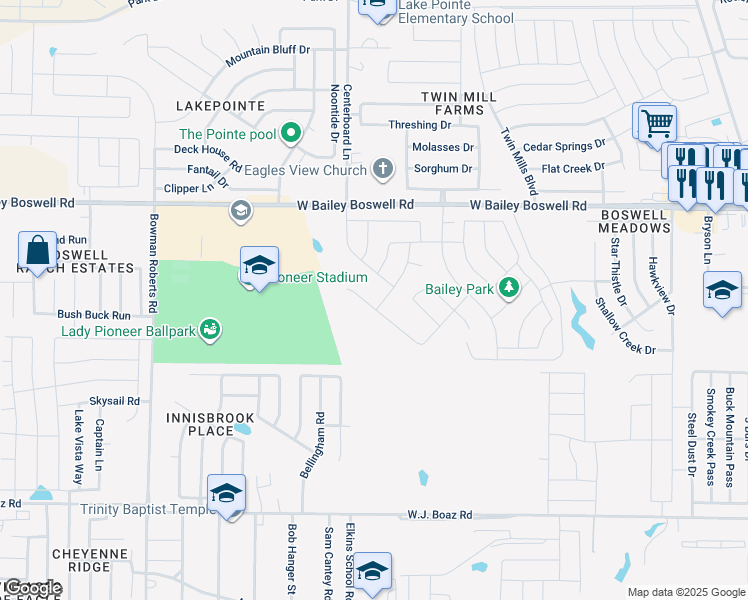 map of restaurants, bars, coffee shops, grocery stores, and more near 5459 West Bailey Boswell Road in Fort Worth