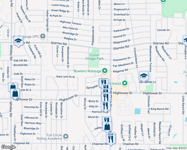 map of restaurants, bars, coffee shops, grocery stores, and more near 6621 Sunny Hill Drive in Watauga
