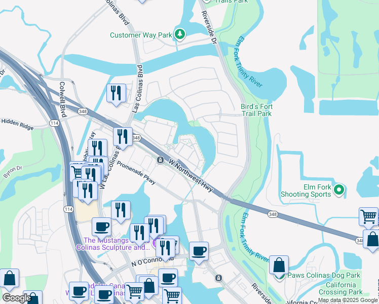 map of restaurants, bars, coffee shops, grocery stores, and more near 515 West Northwest Highway in Irving