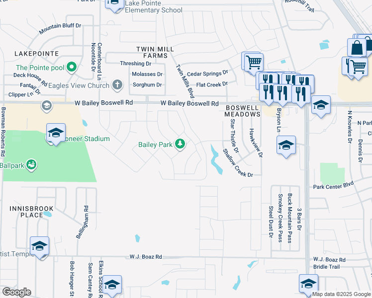 map of restaurants, bars, coffee shops, grocery stores, and more near Bold Eagle Drive in Fort Worth