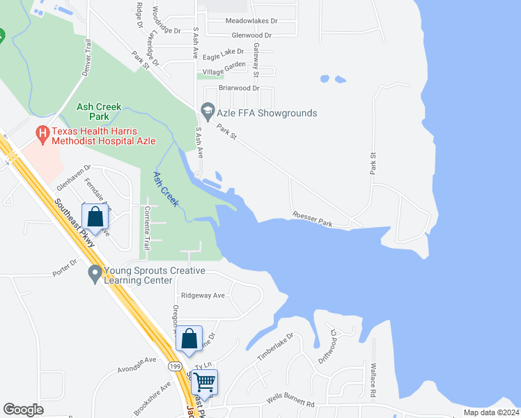 map of restaurants, bars, coffee shops, grocery stores, and more near 1398 Park Street in Azle