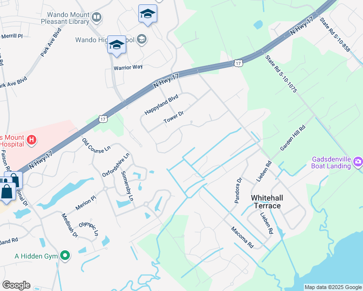 map of restaurants, bars, coffee shops, grocery stores, and more near 3595 Franklin Tower Drive in Mount Pleasant