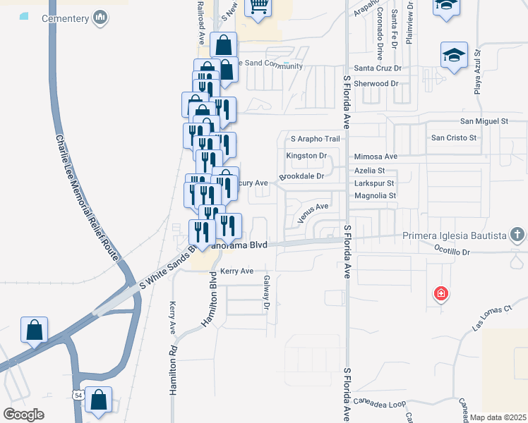 map of restaurants, bars, coffee shops, grocery stores, and more near 453 Panorama Boulevard in Alamogordo