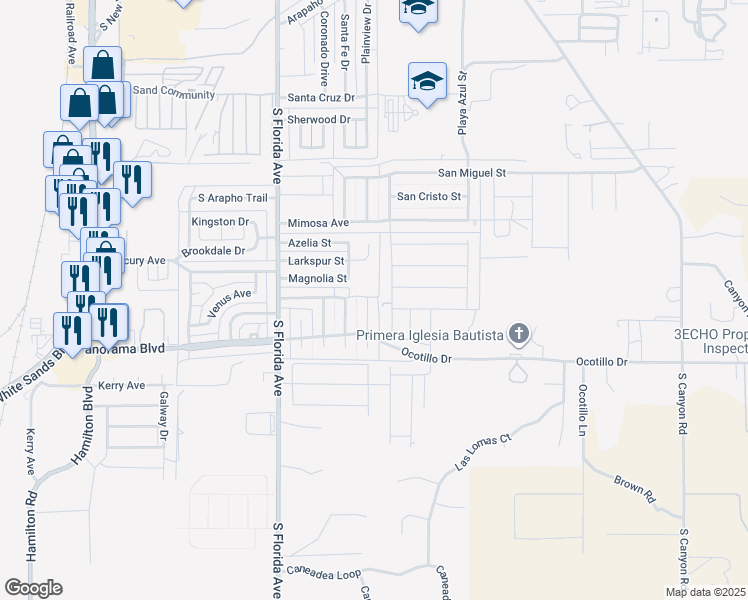map of restaurants, bars, coffee shops, grocery stores, and more near 1301 Casady Drive in Alamogordo