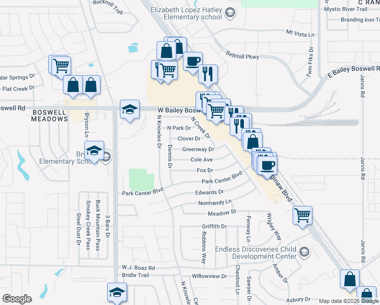 map of restaurants, bars, coffee shops, grocery stores, and more near 537 Greenway Drive in Saginaw
