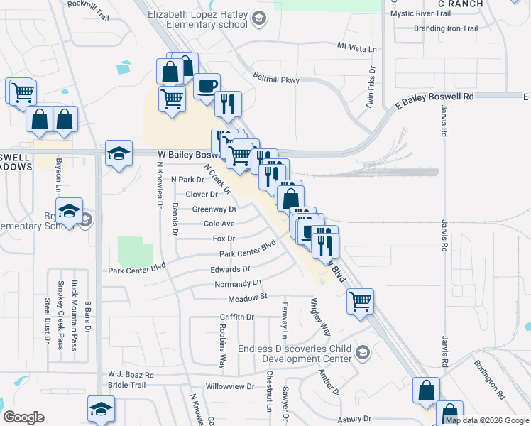 map of restaurants, bars, coffee shops, grocery stores, and more near 400 Greenway Drive in Saginaw