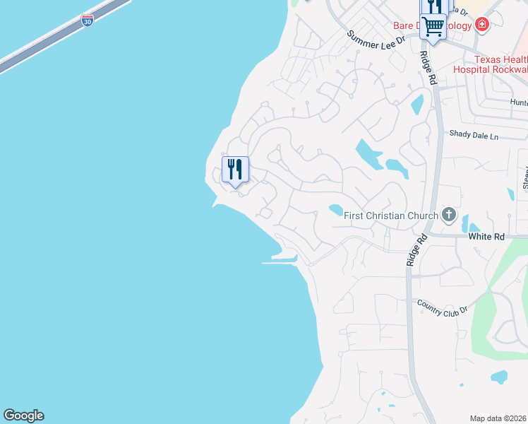 map of restaurants, bars, coffee shops, grocery stores, and more near 426 Yacht Club Drive in Rockwall