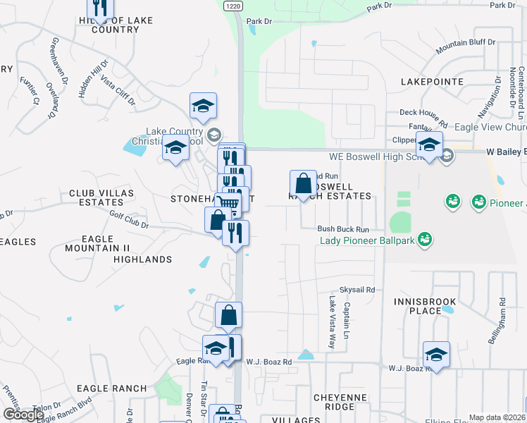 map of restaurants, bars, coffee shops, grocery stores, and more near 6357 Leaping Fawn Drive in Fort Worth