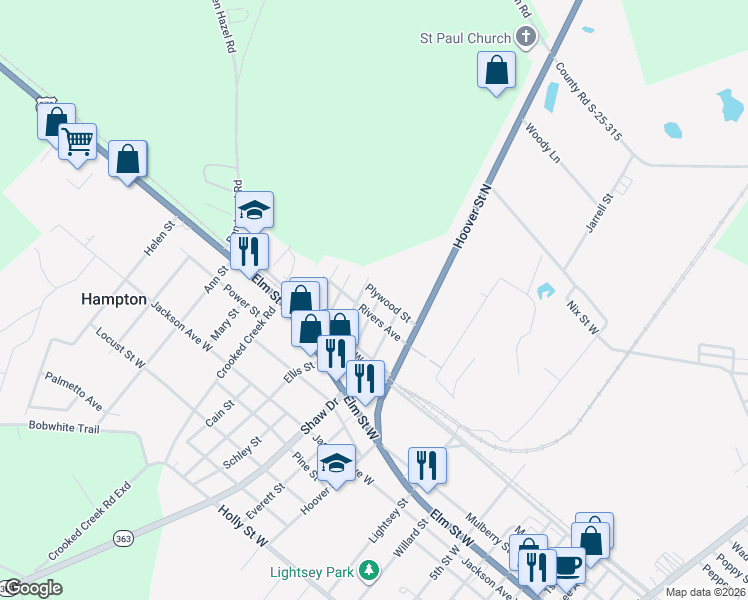 map of restaurants, bars, coffee shops, grocery stores, and more near 207 Stanley Street in Hampton