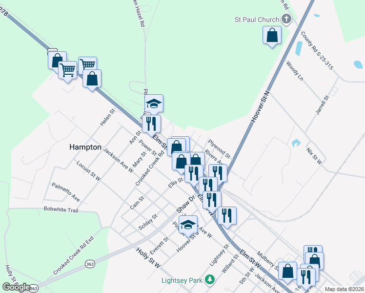 map of restaurants, bars, coffee shops, grocery stores, and more near 601 Rivers Avenue in Hampton