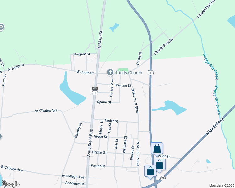 map of restaurants, bars, coffee shops, grocery stores, and more near 110 Stevens Street in Wadley