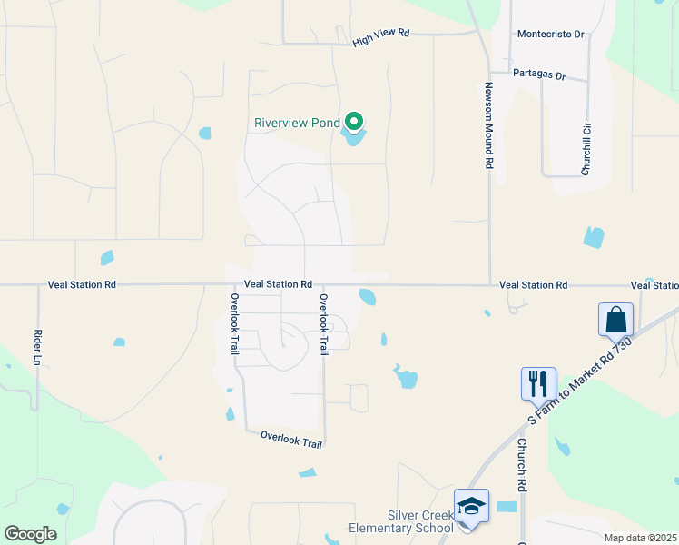 map of restaurants, bars, coffee shops, grocery stores, and more near 7201 Veal Station Road in Weatherford