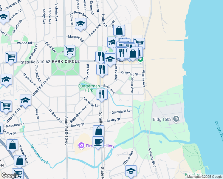 map of restaurants, bars, coffee shops, grocery stores, and more near 4614 Jenkins Avenue in North Charleston