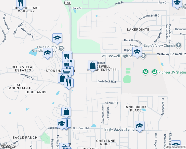 map of restaurants, bars, coffee shops, grocery stores, and more near 8308 Sambar Deer Drive in Fort Worth