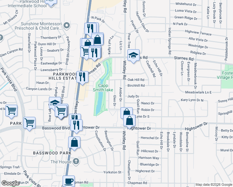 map of restaurants, bars, coffee shops, grocery stores, and more near 7412 Amber Drive in Watauga