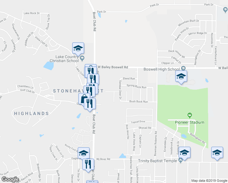map of restaurants, bars, coffee shops, grocery stores, and more near Leaping Fawn Drive in Fort Worth