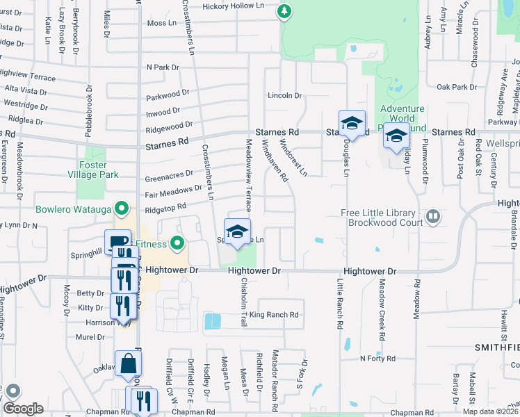 map of restaurants, bars, coffee shops, grocery stores, and more near 7000 Ridgetop Road in North Richland Hills