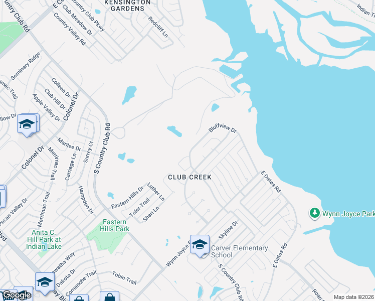 map of restaurants, bars, coffee shops, grocery stores, and more near 24 Bluffview Drive in Garland