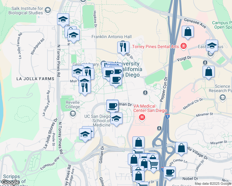 map of restaurants, bars, coffee shops, grocery stores, and more near 400 Rupertus Lane in San Diego