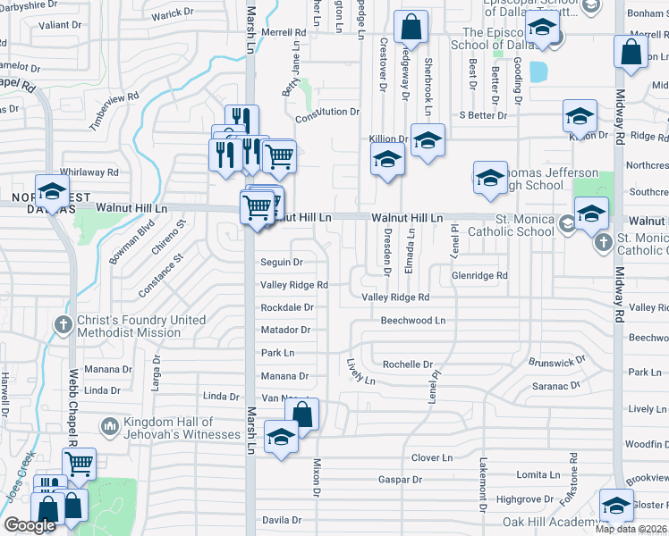 map of restaurants, bars, coffee shops, grocery stores, and more near 9942 Mixon Drive in Dallas