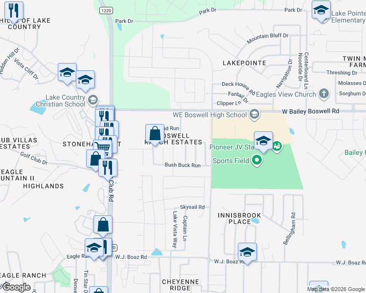 map of restaurants, bars, coffee shops, grocery stores, and more near 8313 Water Buck Run in Fort Worth