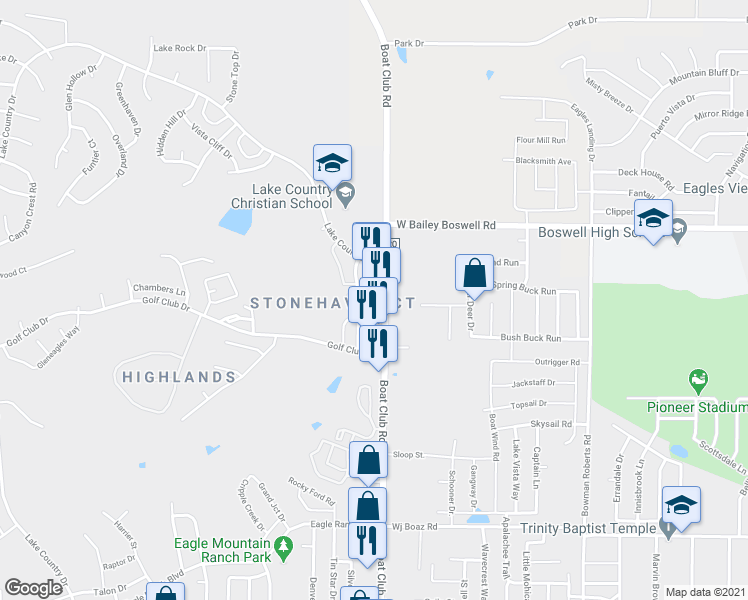 map of restaurants, bars, coffee shops, grocery stores, and more near 8469 Boat Club Rd in Fort Worth