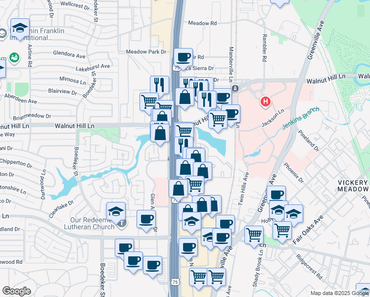 map of restaurants, bars, coffee shops, grocery stores, and more near 9500 North Central Expressway in Dallas