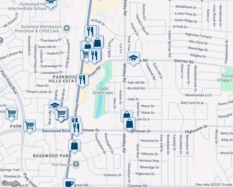 map of restaurants, bars, coffee shops, grocery stores, and more near 7412 Amber Drive in Watauga