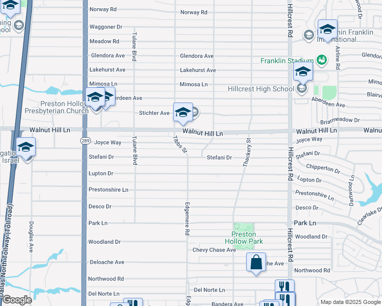 map of restaurants, bars, coffee shops, grocery stores, and more near 6407 Stefani Drive in Dallas