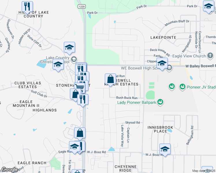 map of restaurants, bars, coffee shops, grocery stores, and more near 8308 Sambar Deer Drive in Fort Worth
