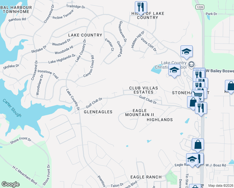 map of restaurants, bars, coffee shops, grocery stores, and more near 8501 Pace Court in Fort Worth