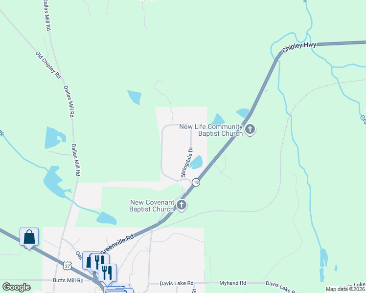 map of restaurants, bars, coffee shops, grocery stores, and more near 656 Springdale Drive in Pine Mountain