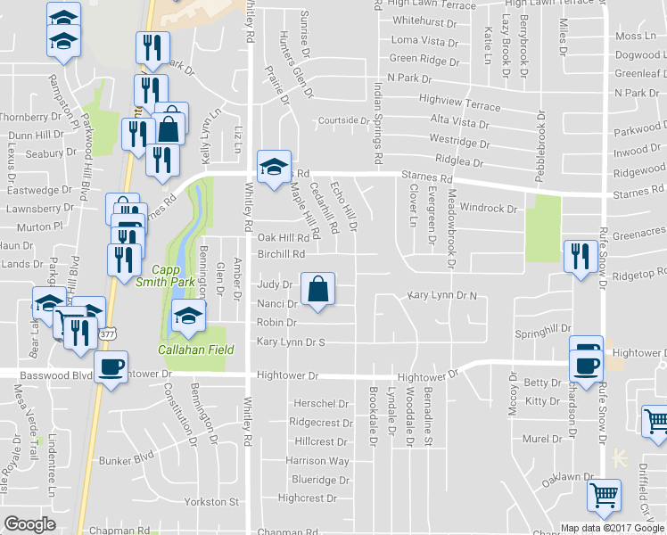 map of restaurants, bars, coffee shops, grocery stores, and more near 7413 Cheryl Court in Watauga