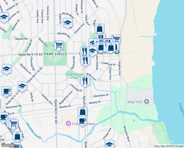 map of restaurants, bars, coffee shops, grocery stores, and more near 4614 Jenkins Avenue in North Charleston