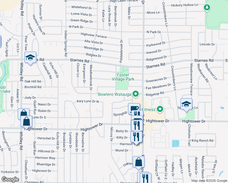 map of restaurants, bars, coffee shops, grocery stores, and more near 6561 Meadowlark Lane East in Watauga