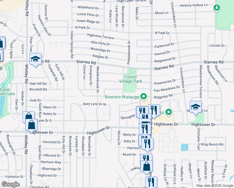 map of restaurants, bars, coffee shops, grocery stores, and more near 6561 Meadowlark Lane East in Watauga