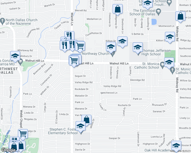 map of restaurants, bars, coffee shops, grocery stores, and more near 9942 Mixon Drive in Dallas