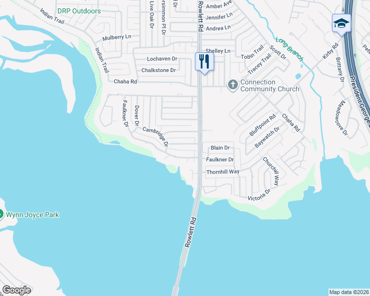 map of restaurants, bars, coffee shops, grocery stores, and more near 3302 Woodbridge Lane in Rowlett