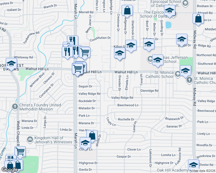 map of restaurants, bars, coffee shops, grocery stores, and more near 9942 Mixon Drive in Dallas