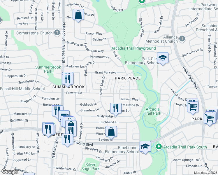 map of restaurants, bars, coffee shops, grocery stores, and more near 7767 Beaver Head Road in Fort Worth